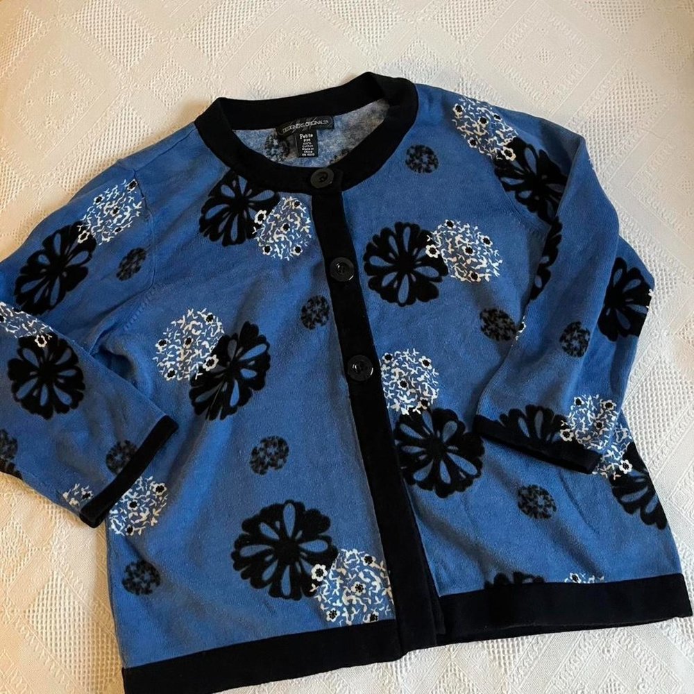 Black White And Blue Floral Sweater